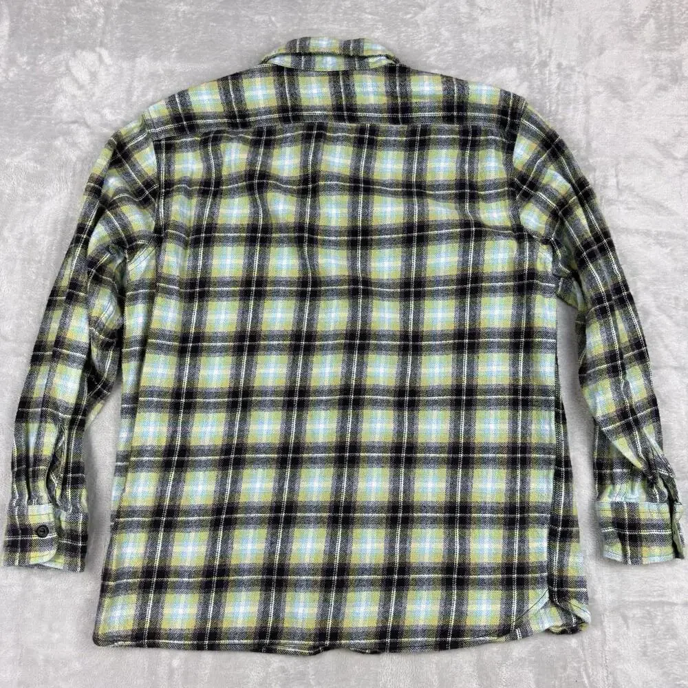 Levi’s Plaid Flannel Shirt Relaxed Fit Green Blue Yellow Men’s Medium Grunge - Picture 3 of 11